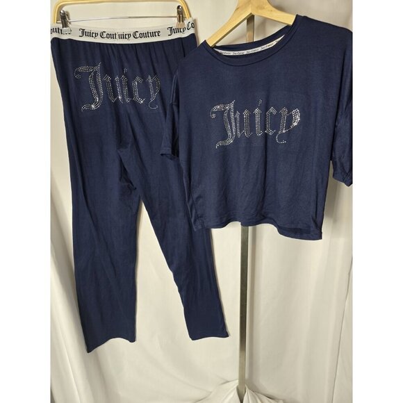 Juicy Couture Other - Juicy Couture Rhinestone Sleepwear/Loungewear 2 Pc  Set Navy Blue Size LARGE